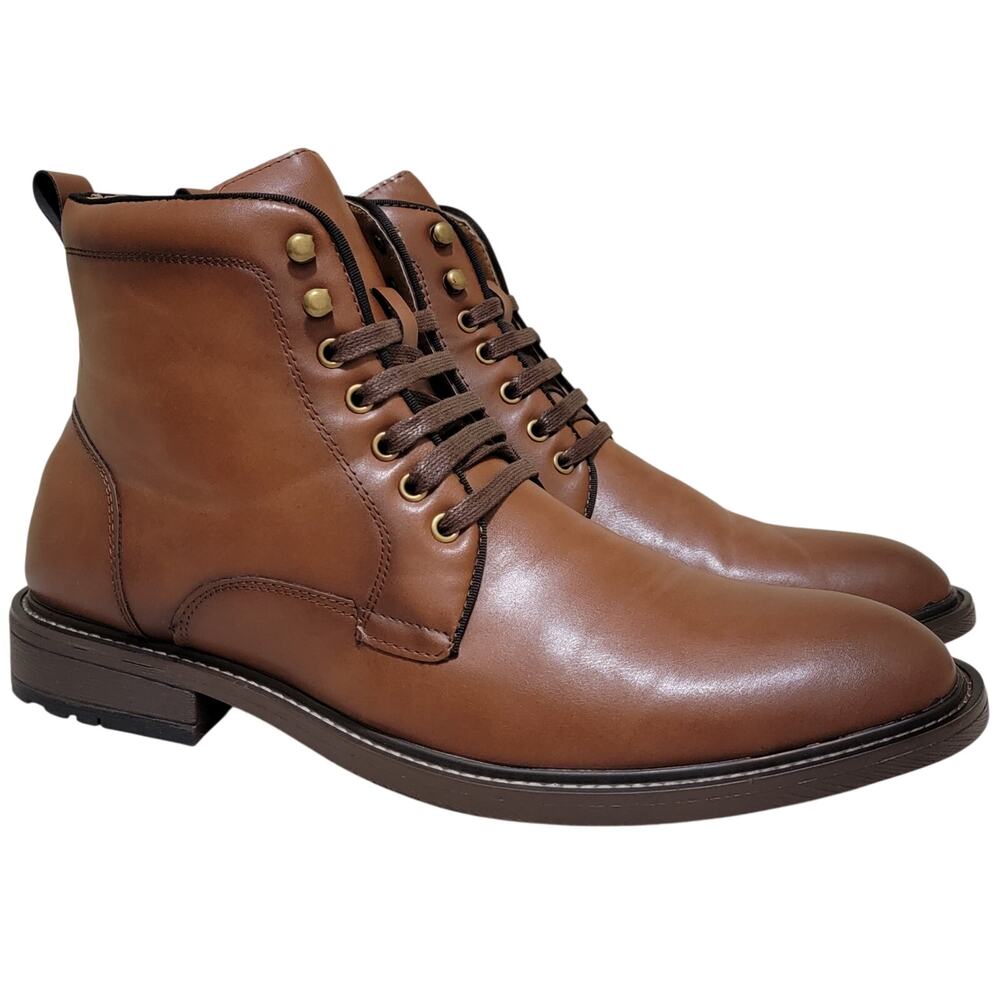 Vance Co Men Langford Dress Combat Boots Size US 10.5M Brown Faux Leather